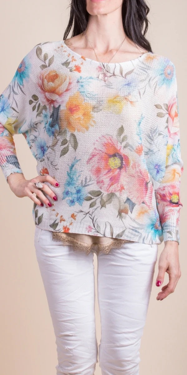 GM Floral Sweater-White