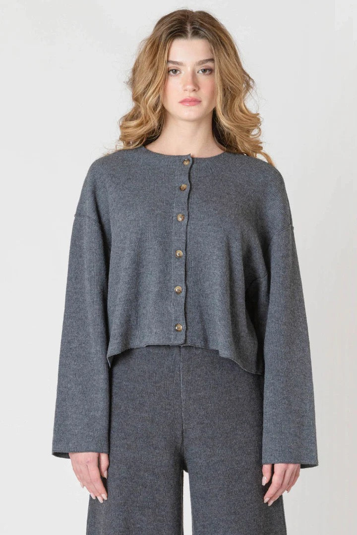 DX Ribbed Cardigan-Charcoal