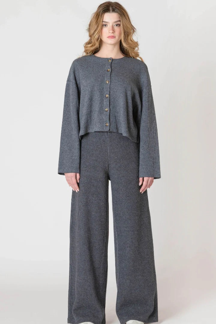 DX Wide Leg Ribbed Pant-Charcoal
